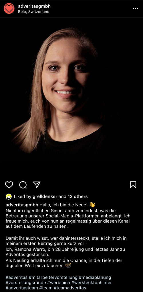 Grelldenker Arbeiten Adveritas Vorstellungspost auf Instagram