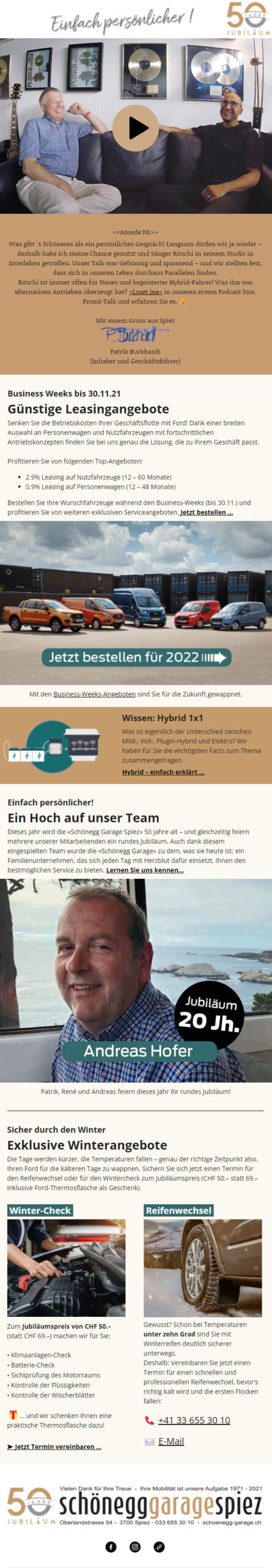 Grelldenker Arbeiten Schönegg Garage Newsletter